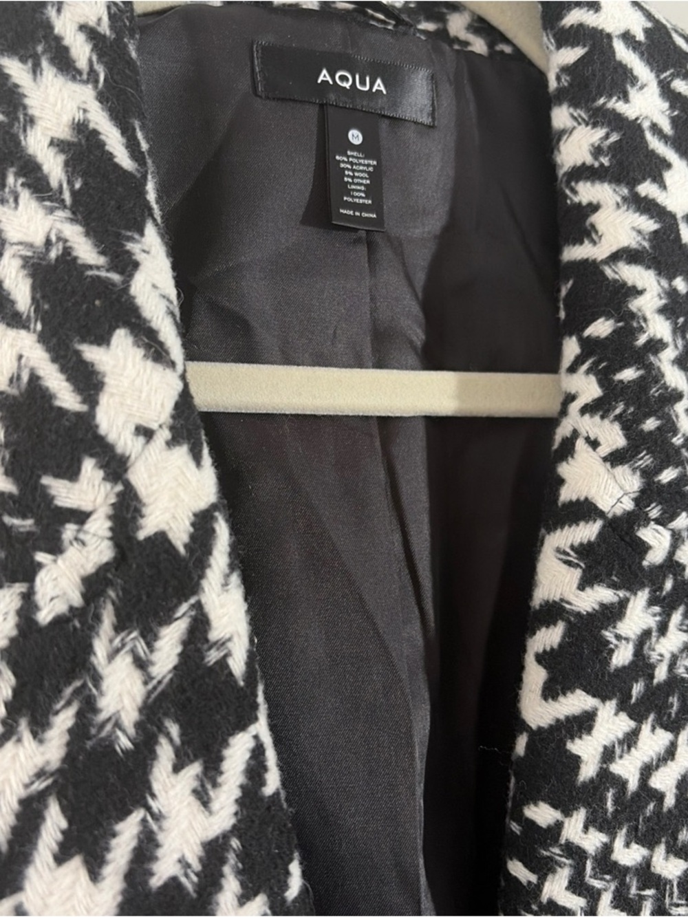 Aqua 100% Exclusive Houndstooth Knee Length Jacket Size Medium - Picture 3 of 9